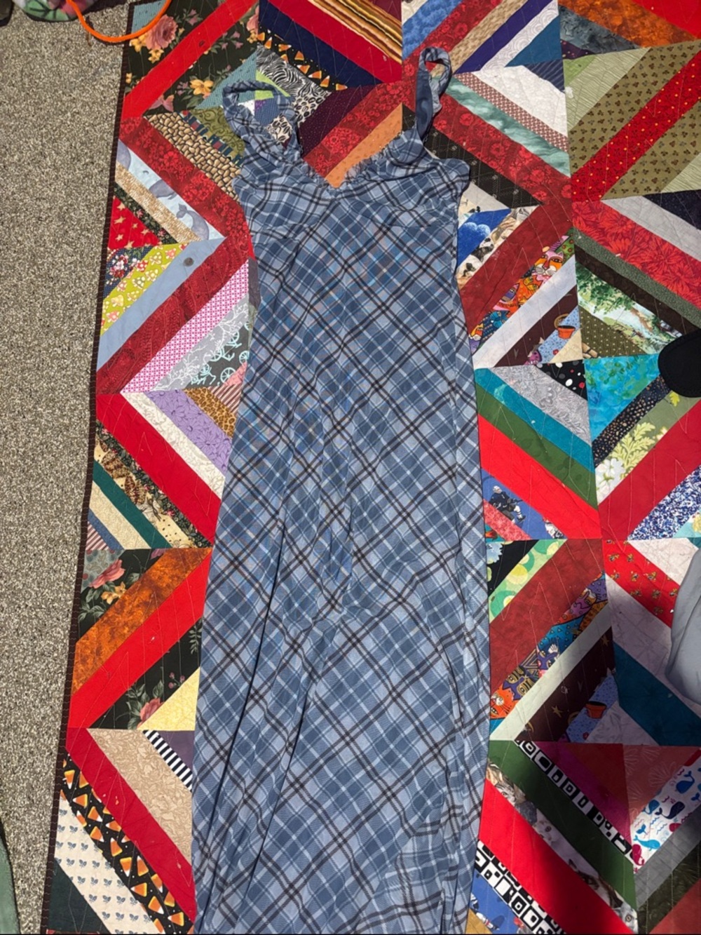 Madden Girl Blue Plaid Maxi Slip Dress
